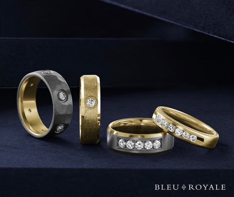 4 diamond wedding bands made out of tantalum and yellow gold