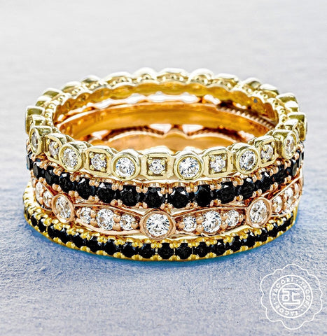 stacking bands with black diamonds and white diamonds