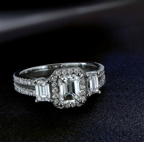 a three stone halo engagement ring