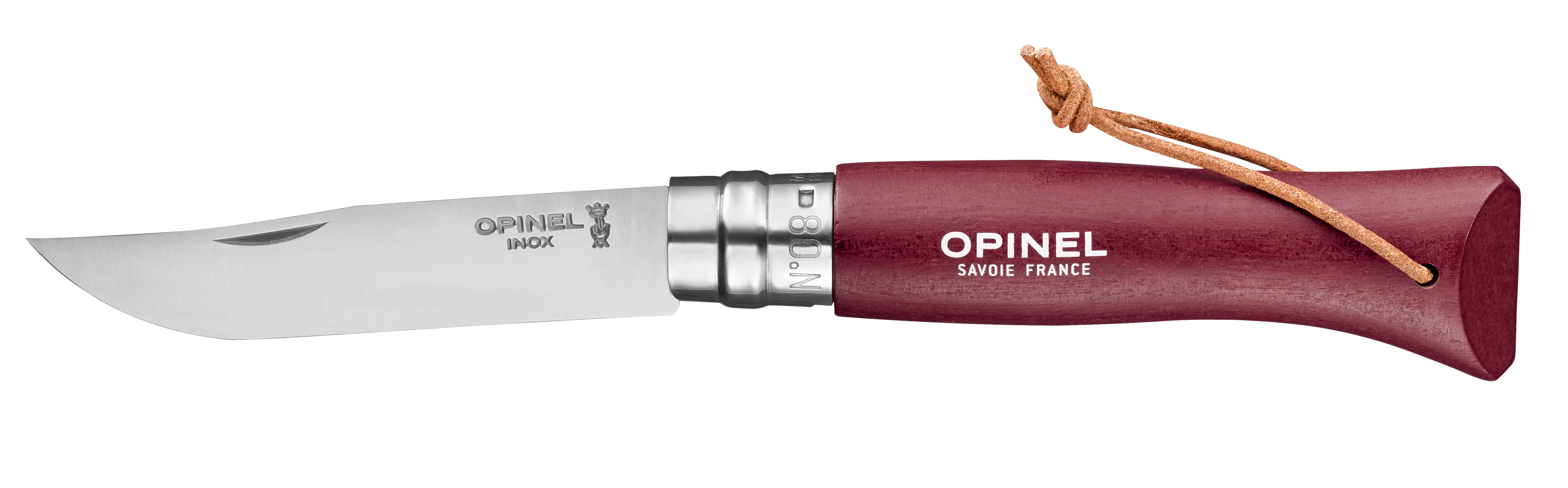 Opinel N°8 stainless 8,5 cm. m. læderstrop, Burgundy