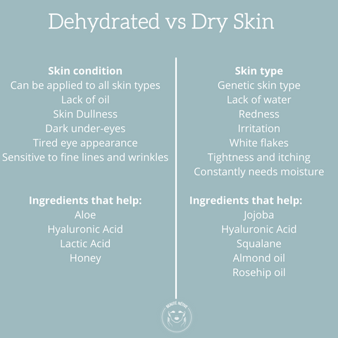 description of different skin types: dehydrated vs dry skin