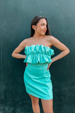 Ruffled Mini Dress-Light Aqua