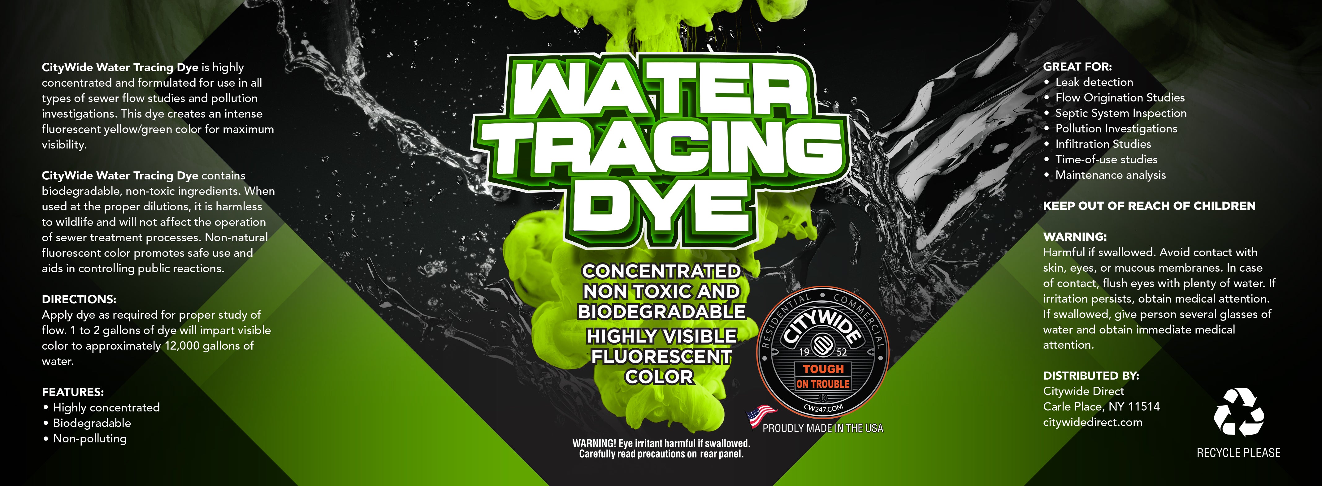 Water Tracing Dye - Leak Detection, Fluorescent Green 4 x 55 Gallon Drum