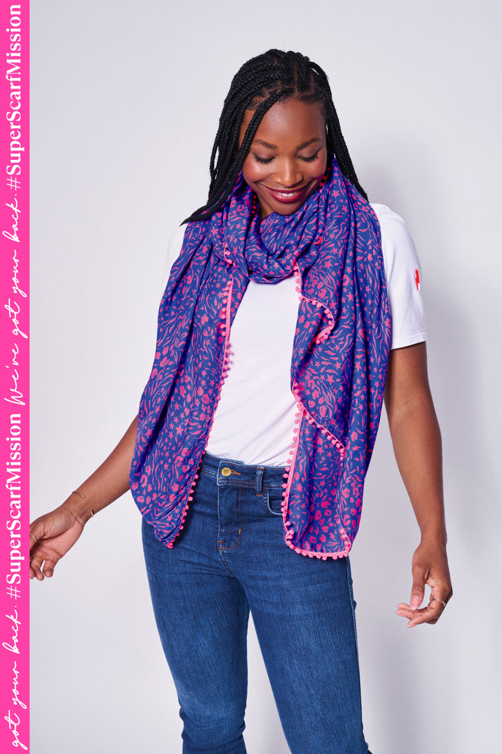 Blue with Pink Mixed Animal Charity Super Scarf