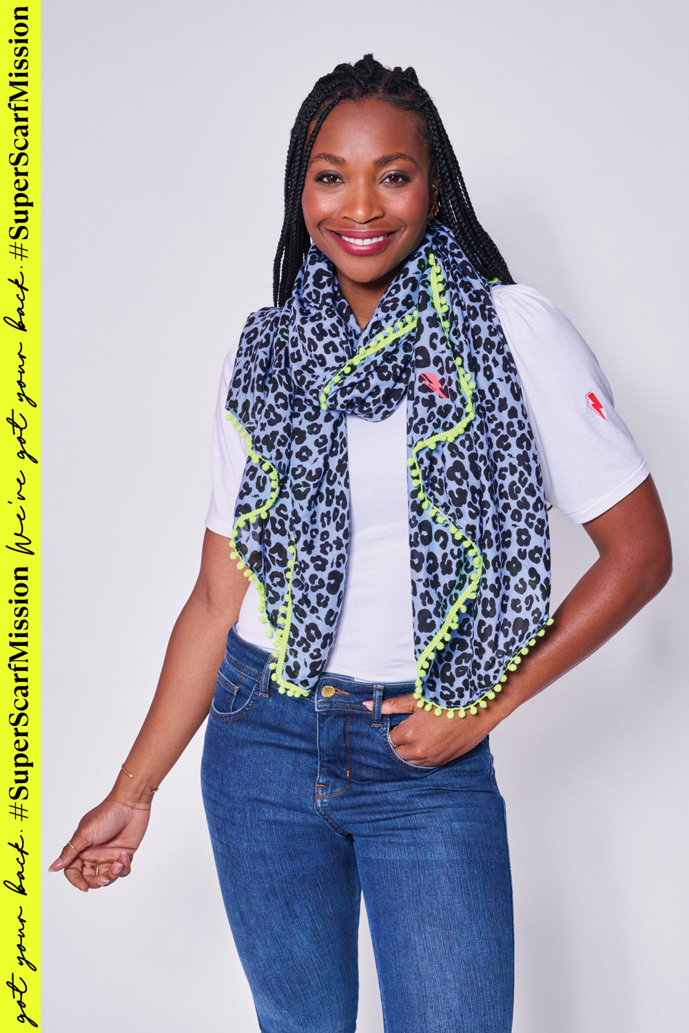 Soft Blue with Black Floral Leopard Charity Super Scarf