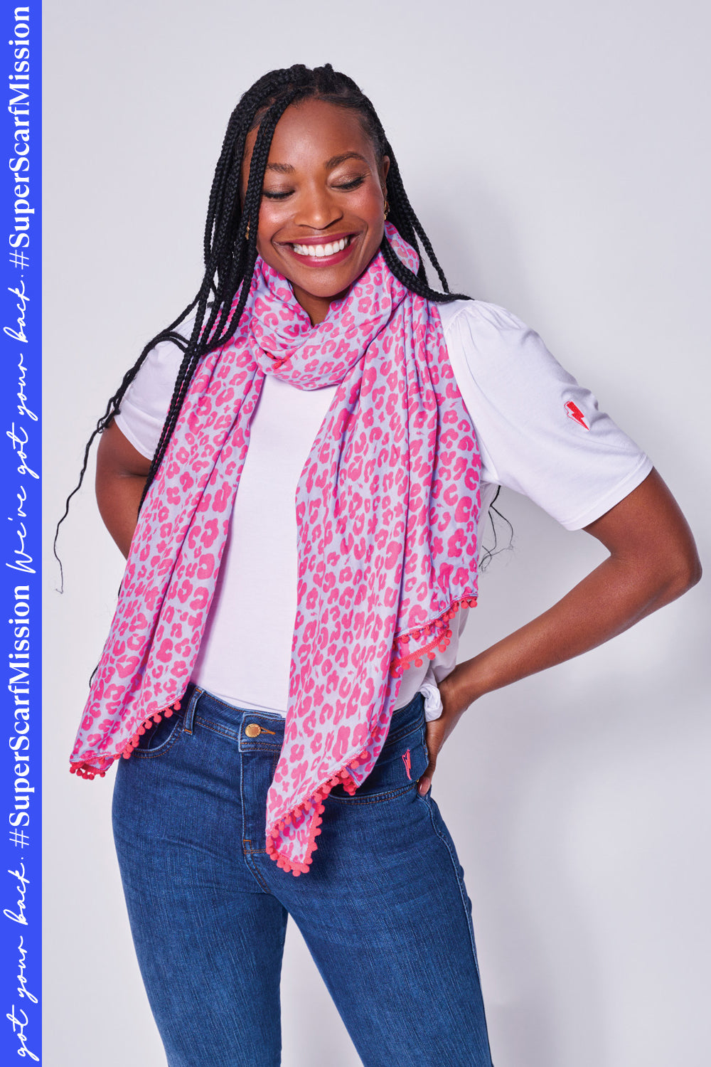 Soft Blue with Coral Floral Leopard Charity Super Scarf