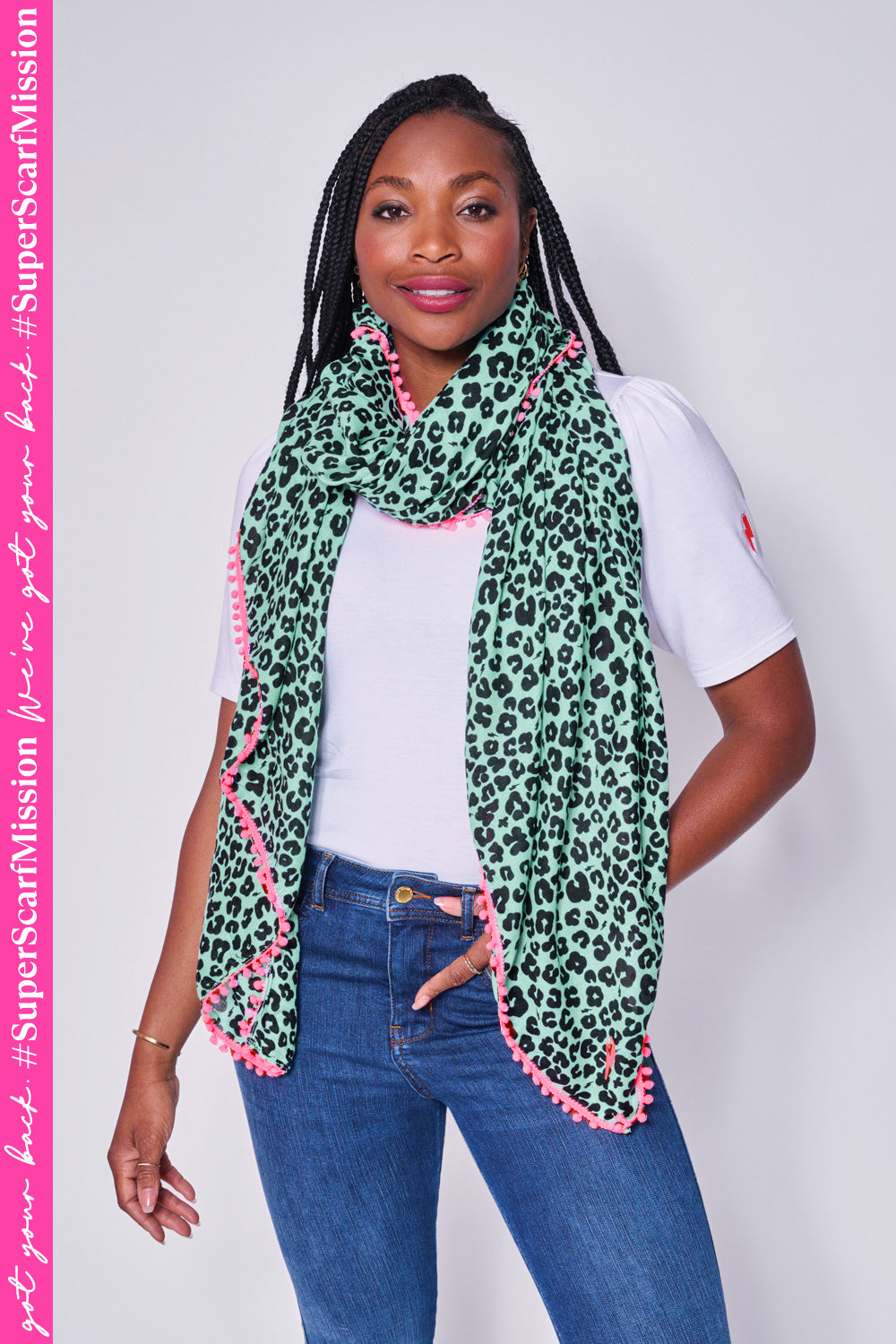 Turquoise with Black Floral Leopard Charity Super Scarf