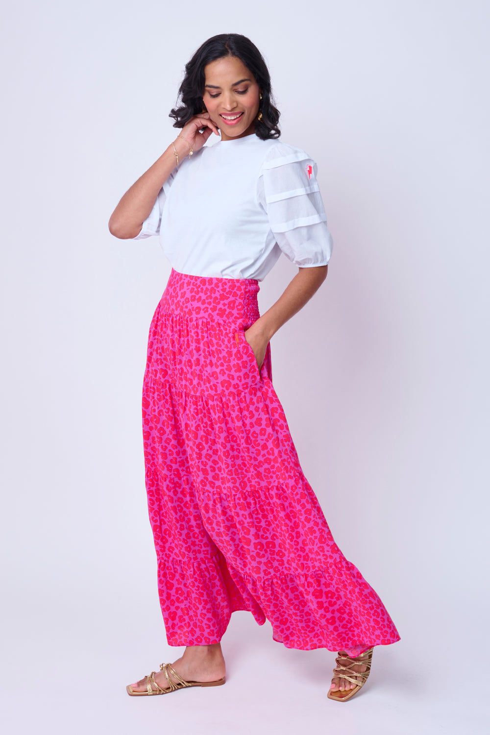 Magenta with Hot Pink Floral Leopard Maxi Skirt