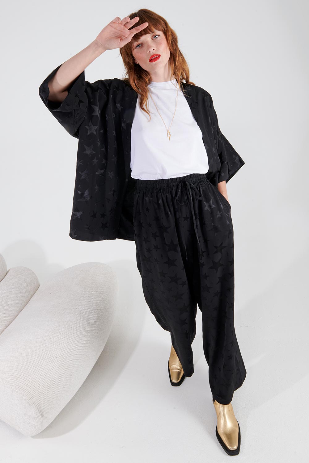 Black Jacquard Star Kimono