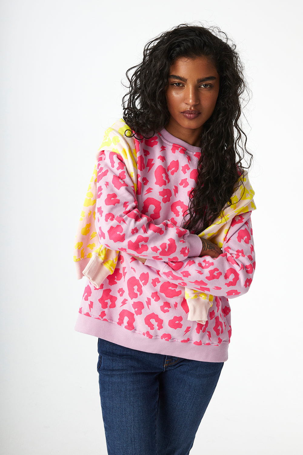 Lilac with Neon Pink Leopard Oversized Sweatshirt