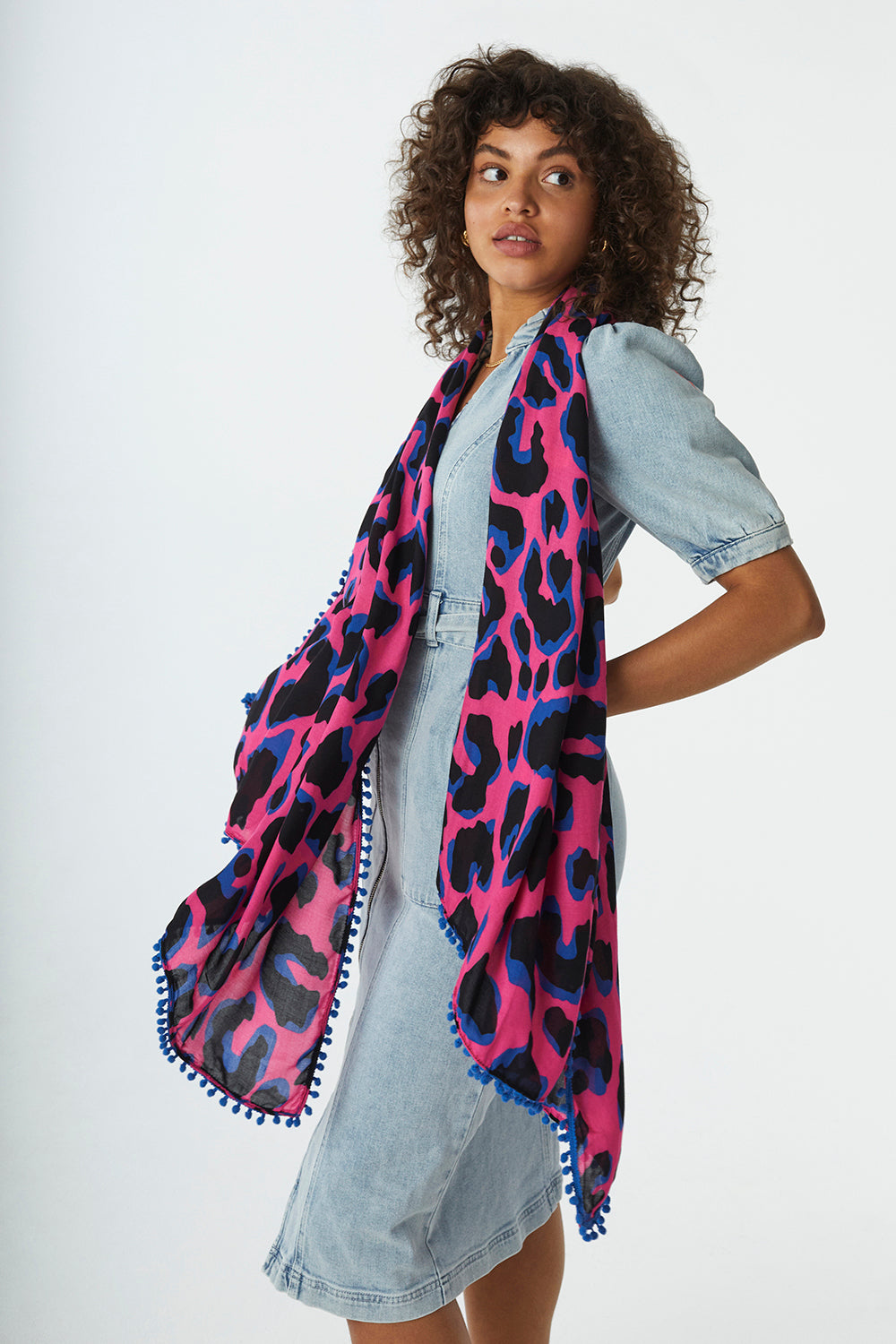 Hot Pink with Black and Electric Blue Snow Leopard Charity Super Scarf