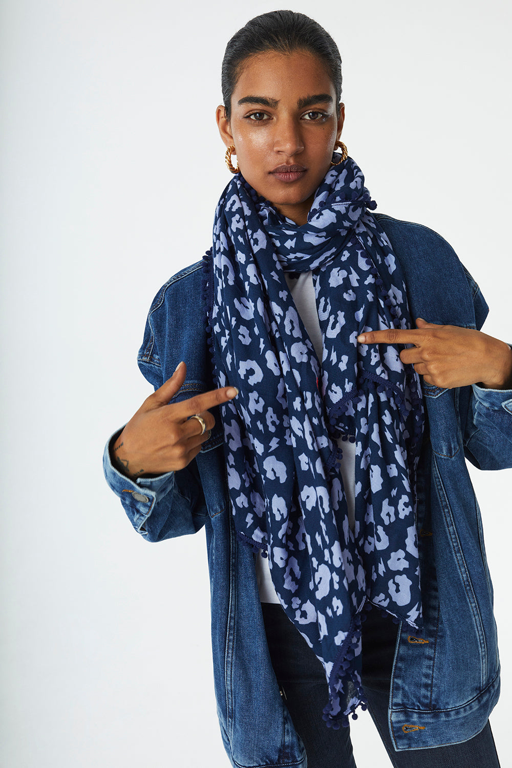 Navy with Blue Leopard Charity Super Scarf
