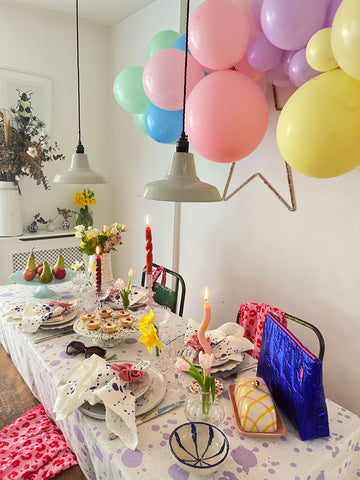 A colourful Spring tablescape featuring Scamp & Dude