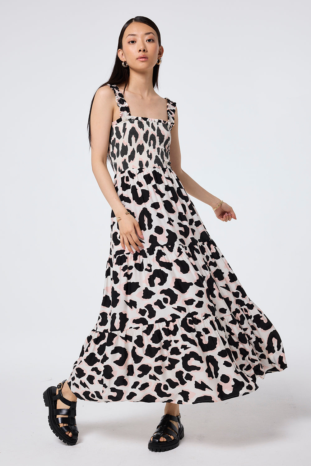 COMING SOON: Ivory with Neutral and Black Mega Shadow Leopard Maxi Sundress