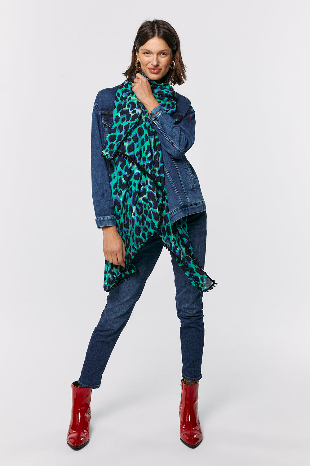 Green with Black and Blue Shadow Leopard Charity Super Scarf