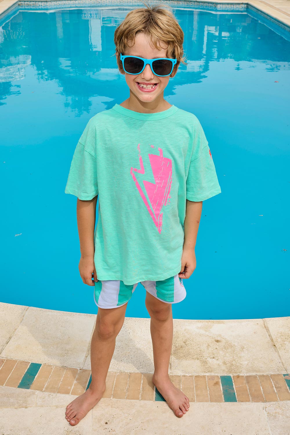 Kids Mint with Neon Pink Bolt T-Shirt