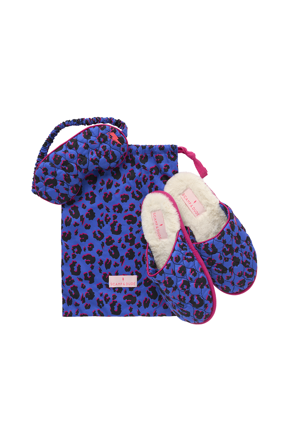 Blue with Black and Pink Shadow Leopard Eye Mask and Slipper Set