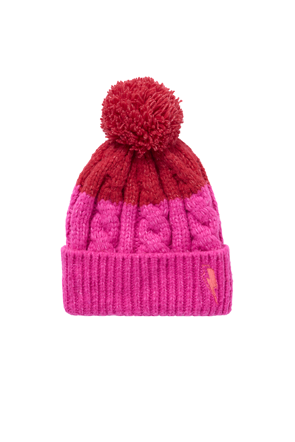 Red with Pink Cable Knit Bobble Hat
