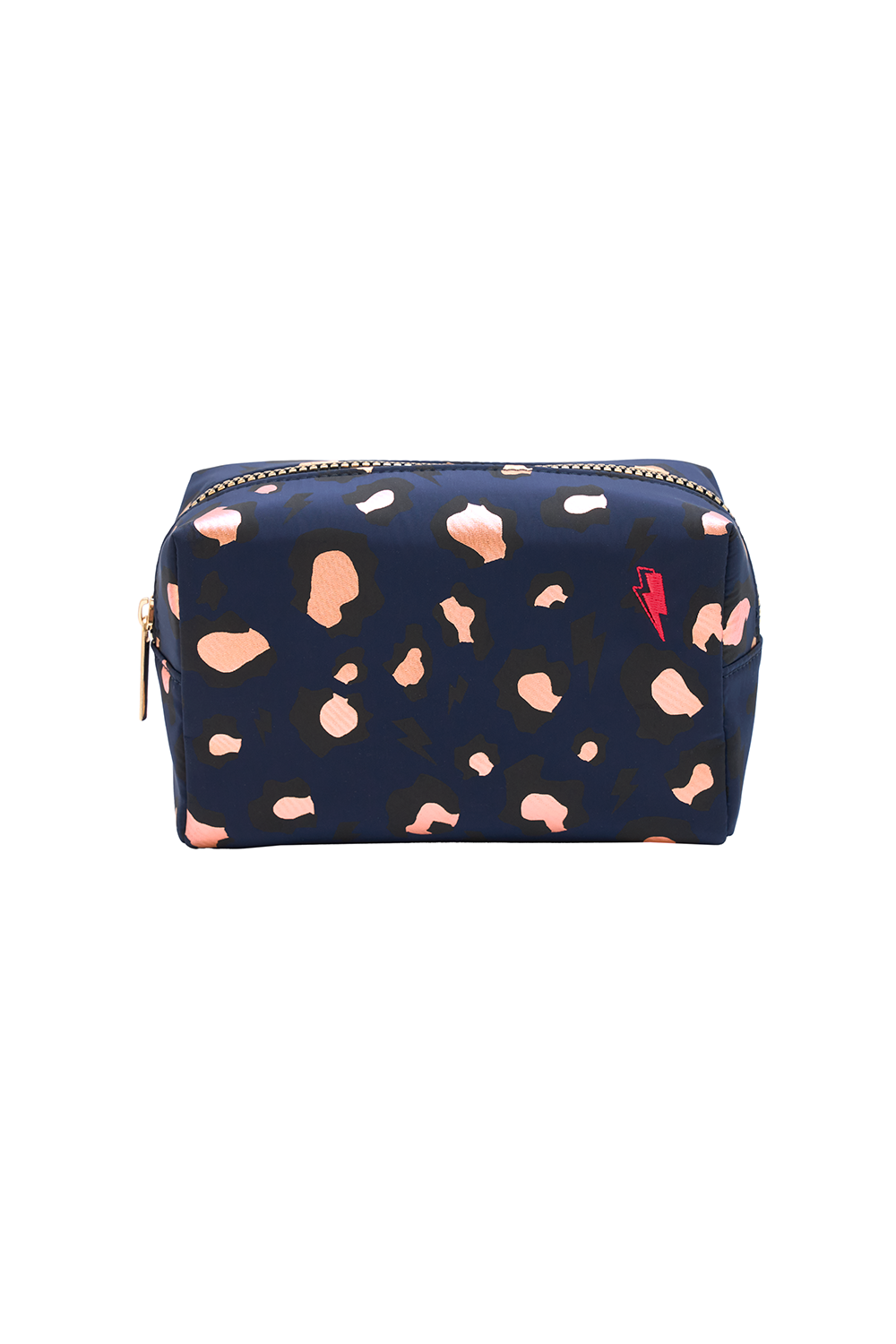 Scamp & Dude x Sali Hughes Blue with Black and Gold Foil Snow Leopard Makeup Bag