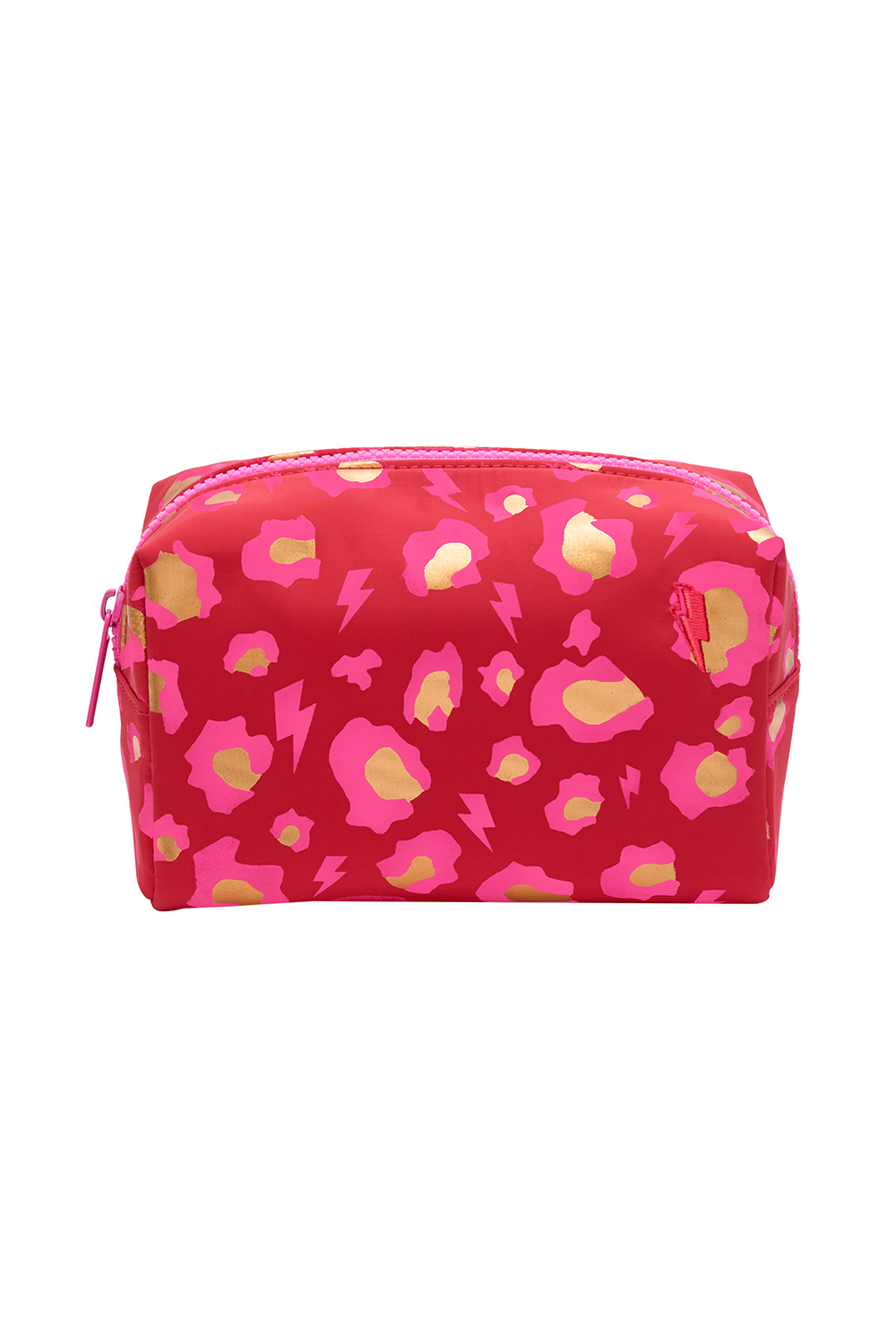 Scamp & Dude x Hannah Martin Red with Neon Pink and Gold Foil Snow Leopard Makeup Bag