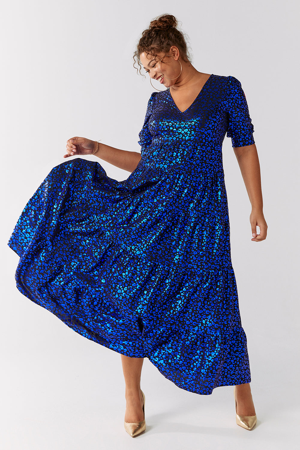 Black with Blue Foil Leopard Maxi Dress