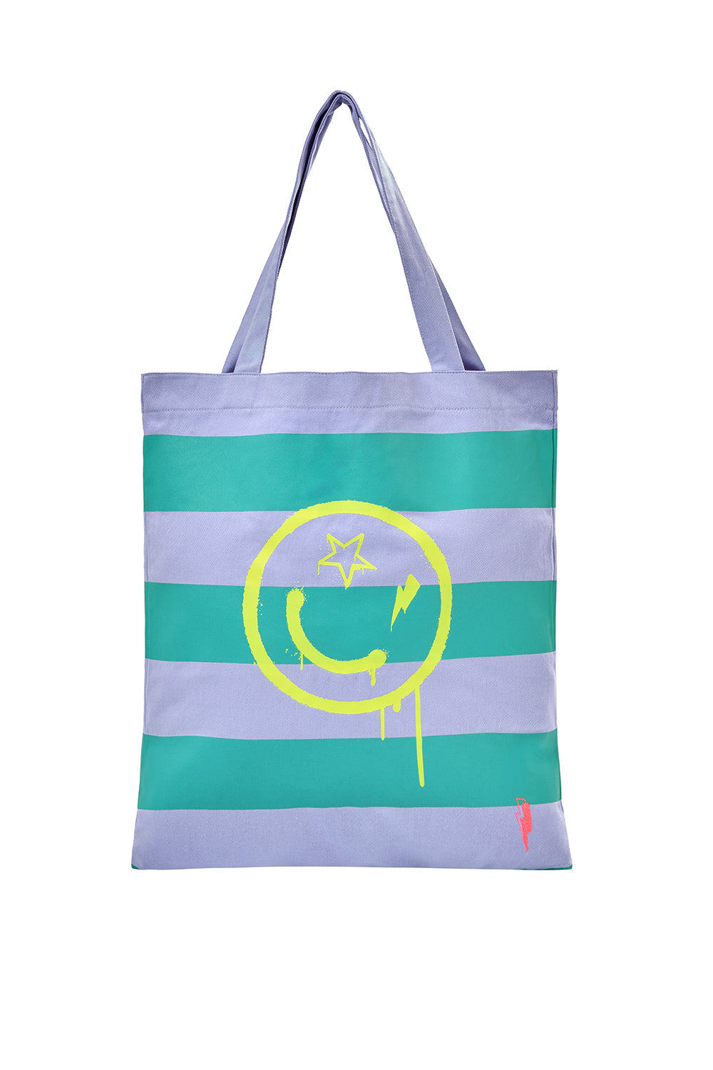 Lilac with Bright Green Stripe Smiley Tote Bag