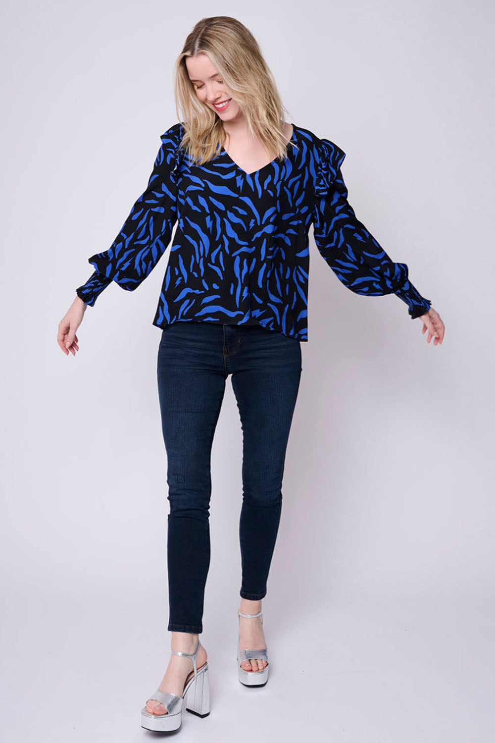 Black with Blue Zebra Top