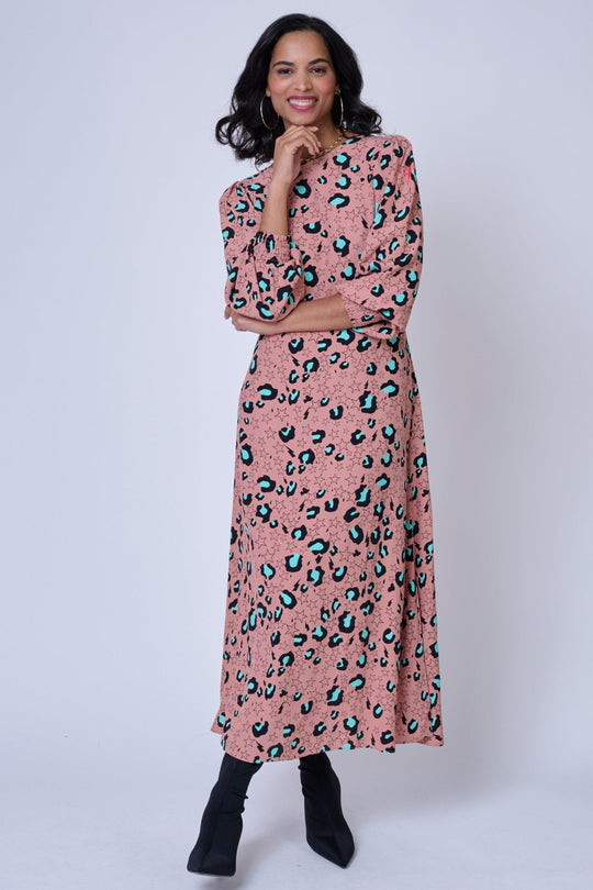 Eternal Charm Wrap Midi Dress with Front Slit in Exclusive Animal Leopard  print - Sale from Yumi UK