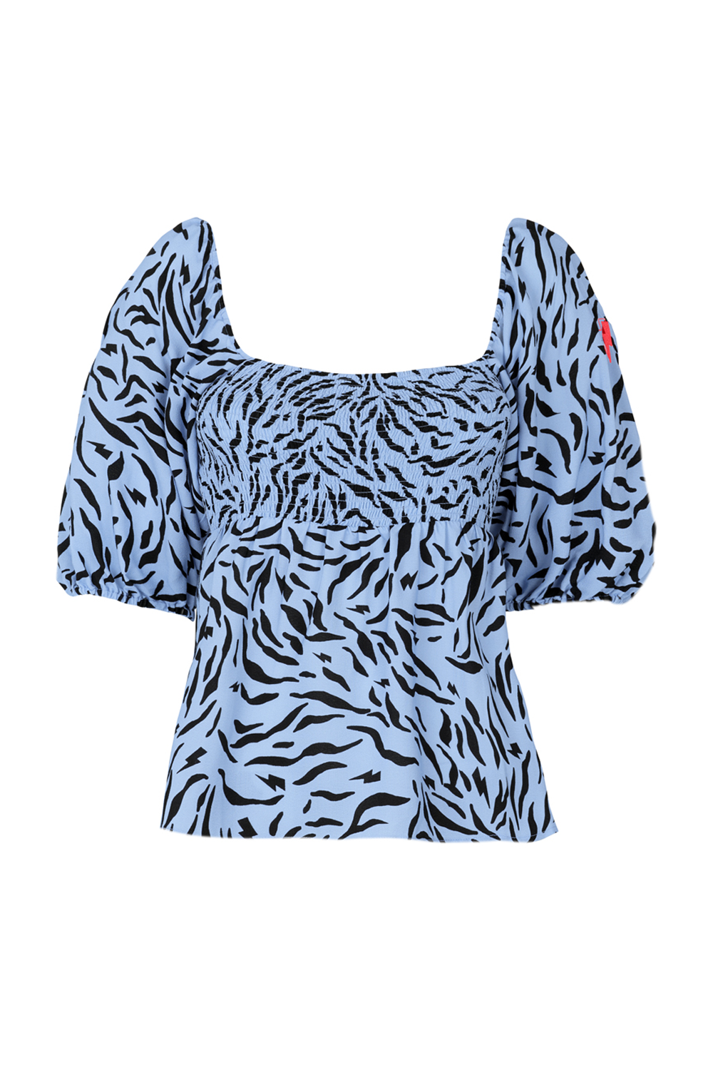Pale Blue with Black Zebra Shirred Top