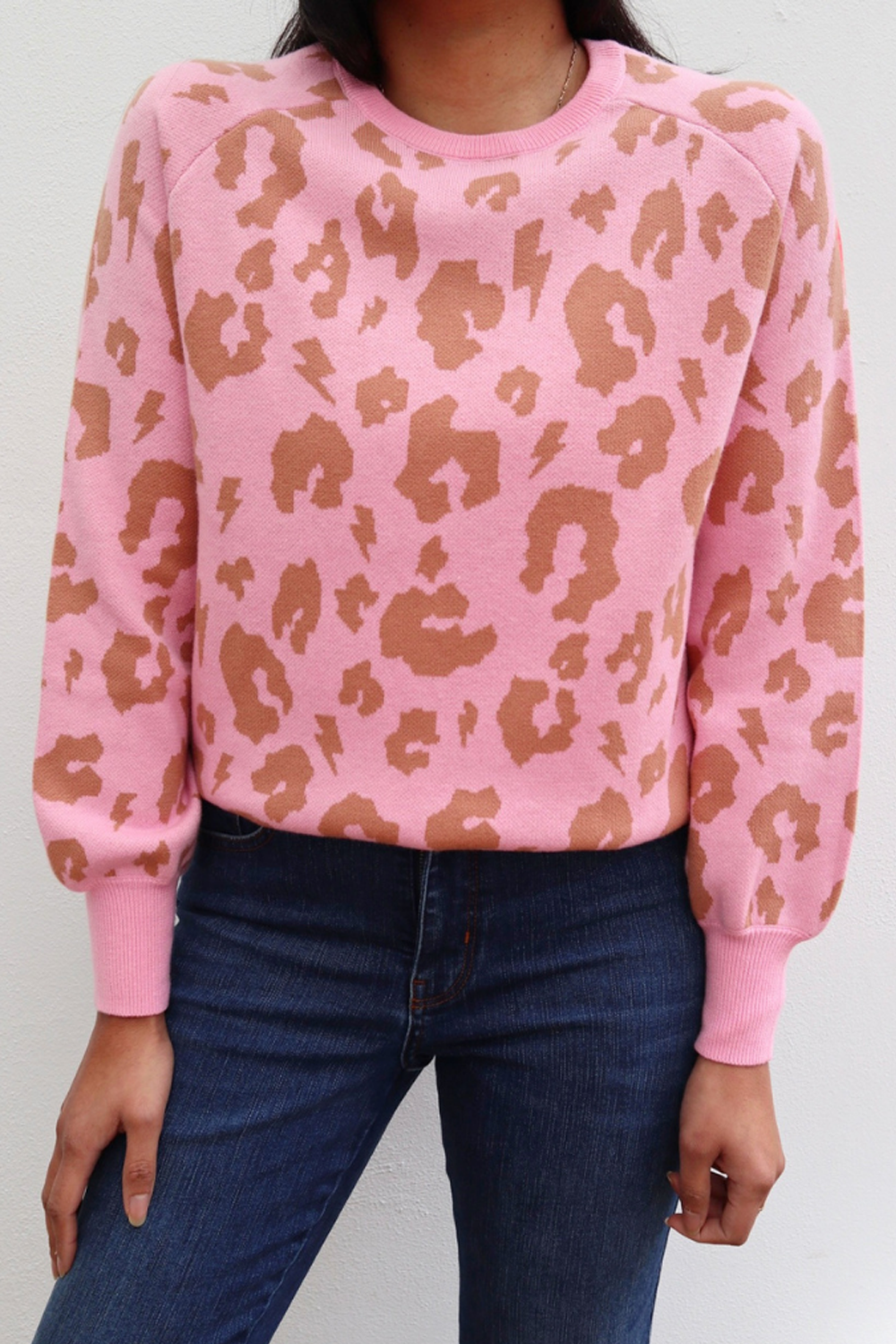 Pink with Camel Leopard Knitted Jumper