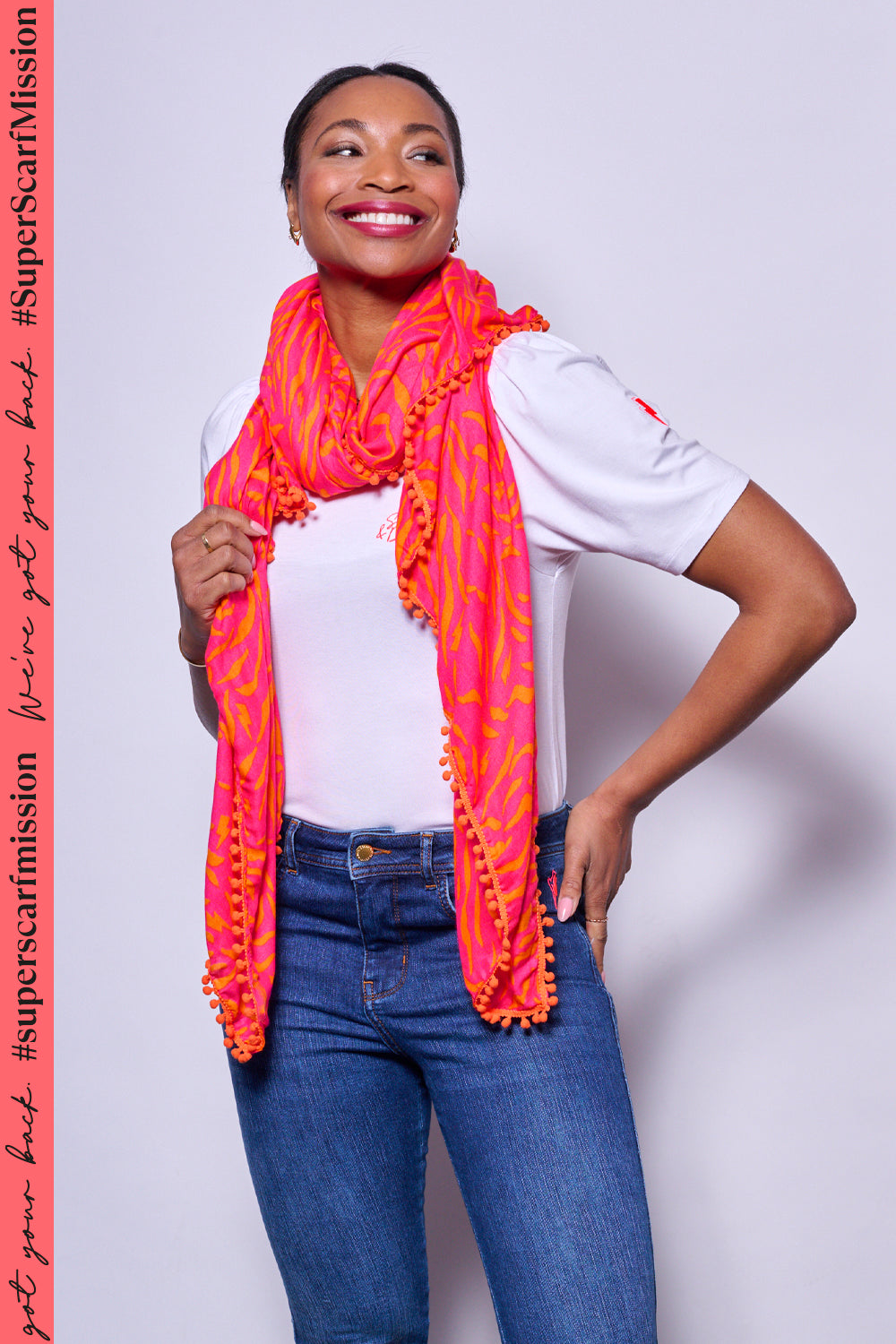 Pink with Orange Zebra Charity Super Scarf