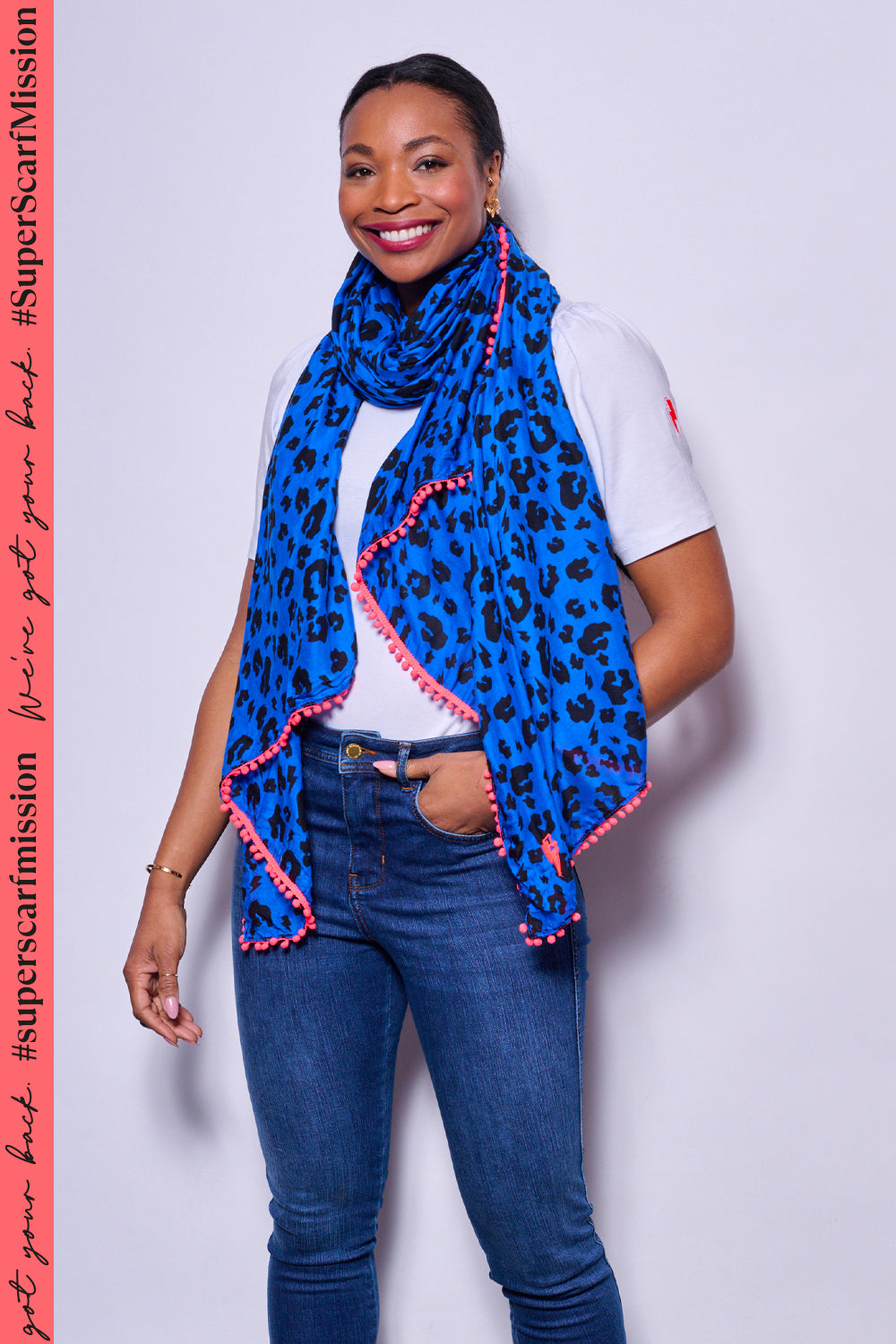 Blue with Black Leopard Charity Super Scarf