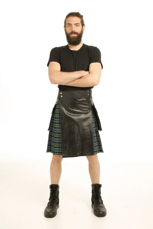 Leather Hybrid Kilt - Tartan Box Pleated | Scottish Kilt