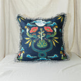 Moon Snake Rhinestone Pillow - Nocturnal with Natural & Blue Brush Fringe