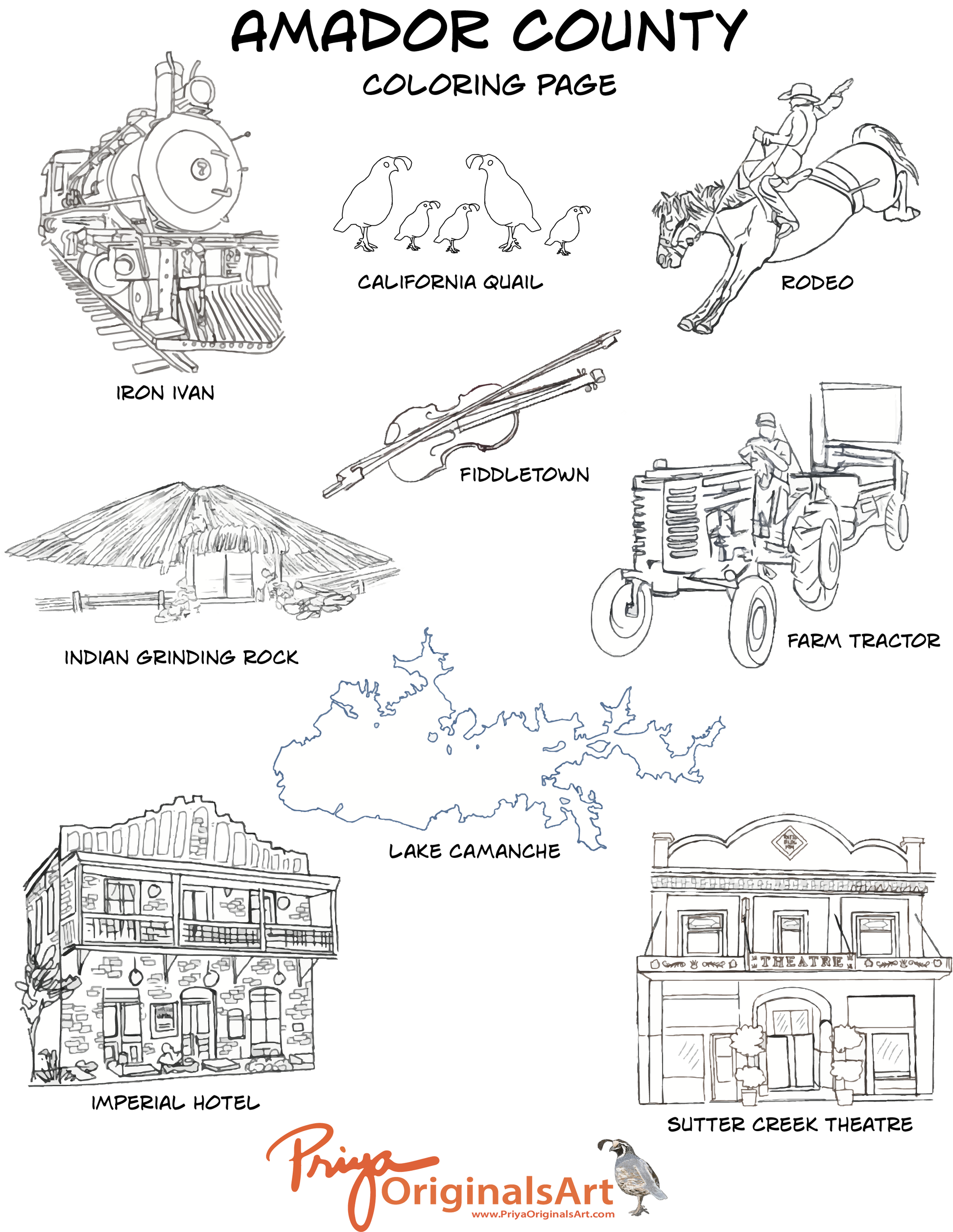 Amador County Coloring Sheet priyaoriginalsart