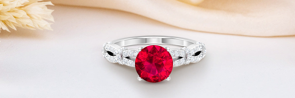 Created Ruby Solitaire Crisscross Engagement Ring
