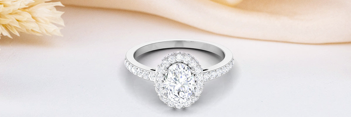 Solitaire Oval Moissanite Halo Engagement Ring