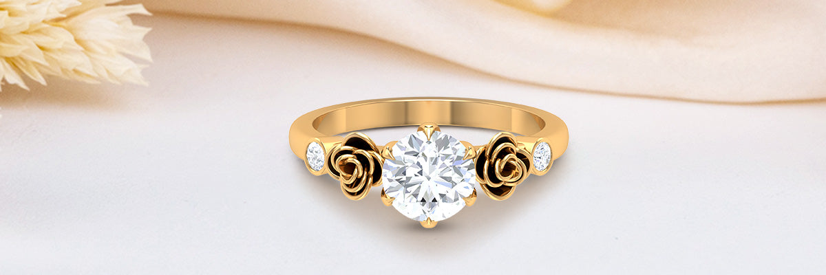 Moissanite Solitaire Gold Flower Engagement Ring