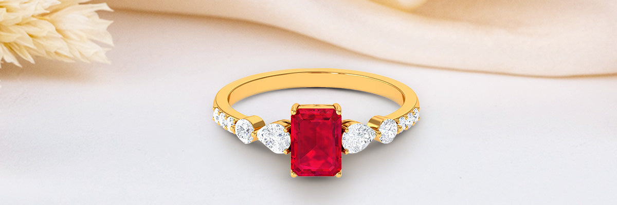 Octagon Cut Created Ruby Solitaire Engagement Ring
