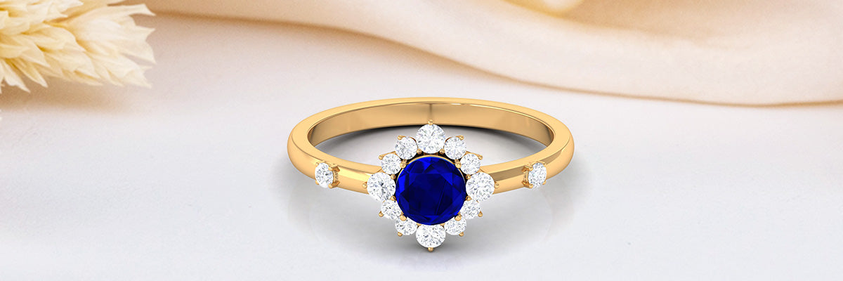 Solitaire Blue Sapphire Classic Halo Engagement Ring