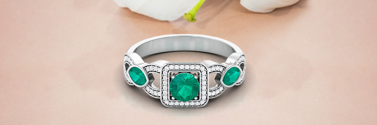 Vintage Inspired Emerald Engagement Ring