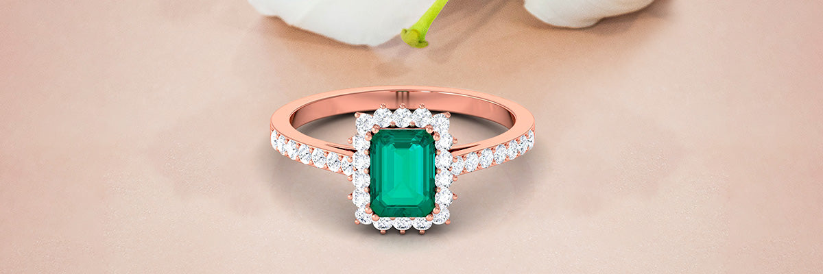 Octagon Cut Emerald Engagement Ring
