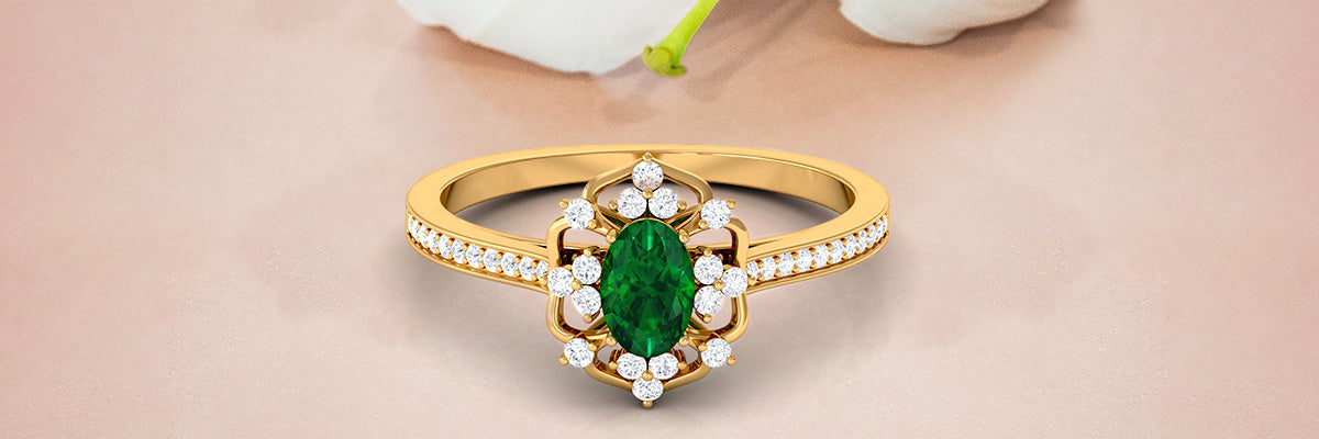 Emerald Vintage Flower Engagement Ring