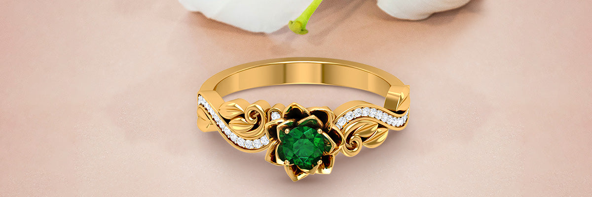 Emerald Floral Engagement Ring