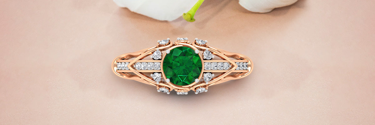 Vintage Inspired Emerald Solitaire Engagement Ring