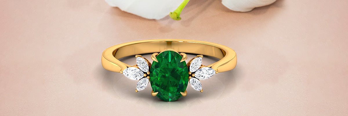 Oval Emerald Designer Engagement Ring