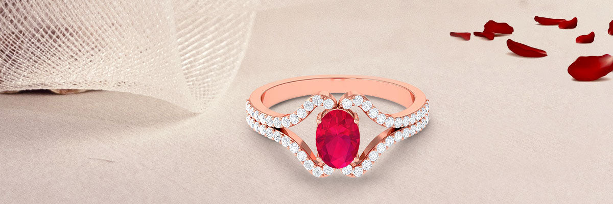 Oval Shape Ruby Split Shank Engagement Ring