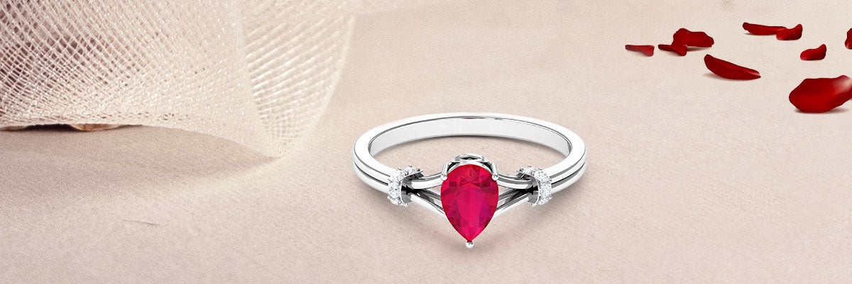 Pear Cut Ruby Solitaire Engagement Ring