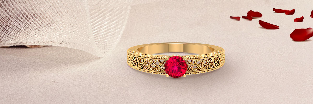 Round Cut Ruby Gold Engagement Ring
