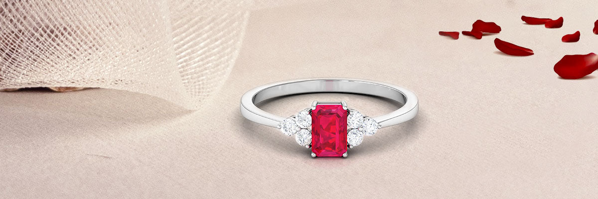 Octagon Cut Ruby Engagement Ring